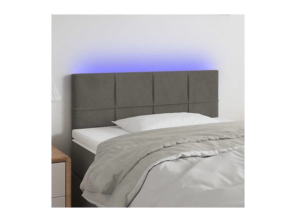 Tête de Lit | Panneau de tête pour lit Moderne à LED Gris foncé 100x5x78/88 cm Velours