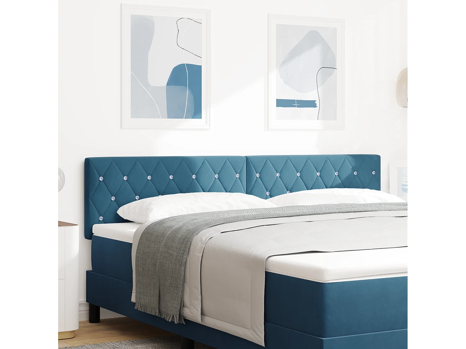 Tête de Lit | Panneau de tête pour lit Moderne LED Argyle Manuel Bleu foncé 90 cm Velours