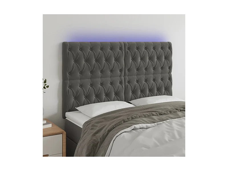 Cabecero | Cabezal de Cama | Mueble cabecero con luces LED terciopelo gris oscuro 160x7x118/128 cm