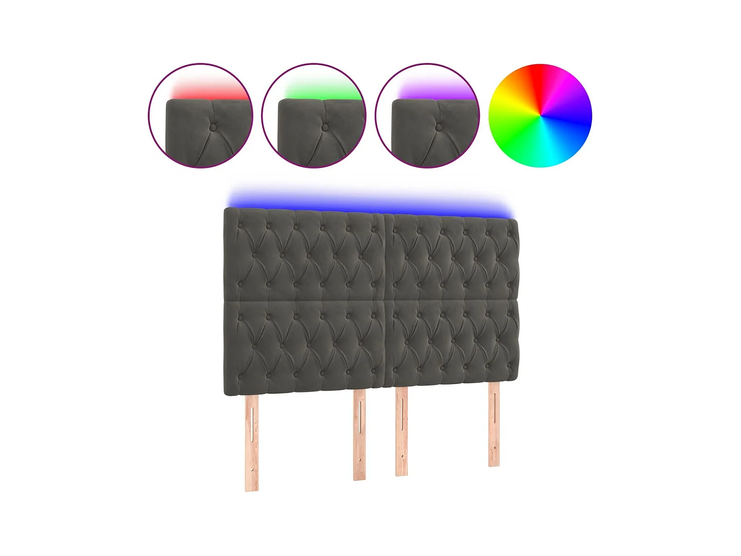 Cabecero | Cabezal de Cama | Mueble cabecero con luces LED terciopelo gris oscuro 160x7x118/128 cm