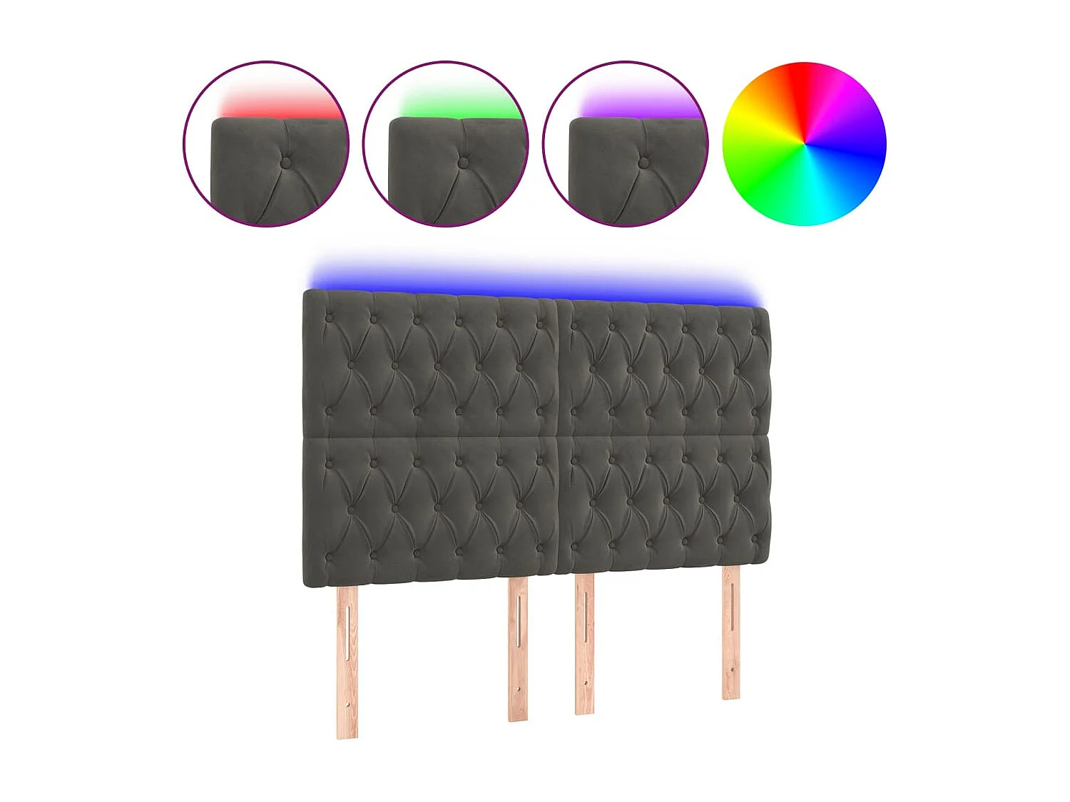 Hoofdbord | Hoofdeinde LED 160x7x118/128 cm fluweel donkergrijs