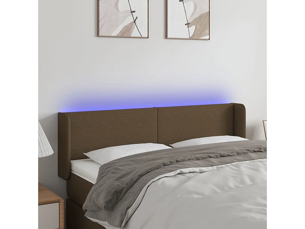 Tête de Lit | Panneau de tête pour lit Moderne à LED Marron foncé 147x16x78/88 cm Tissu