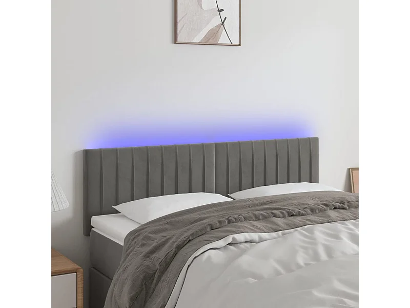 Cabecero | Cabezal de Cama | Mueble cabecero con LED de terciopelo gris claro 144x5x78/88 cm