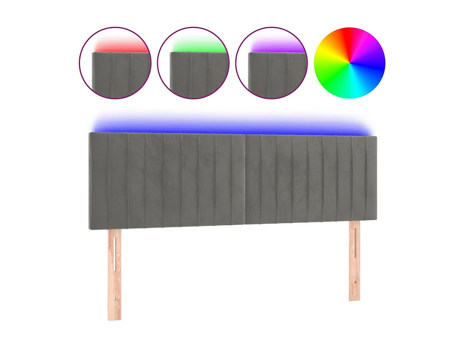 Hoofdbord | Hoofdeinde LED 144x5x78/88 cm fluweel lichtgrijs