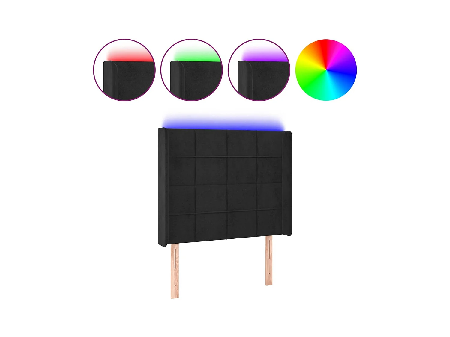 Tête de Lit | Panneau de tête pour lit Moderne à LED Noir 103x16x118/128 cm Velours