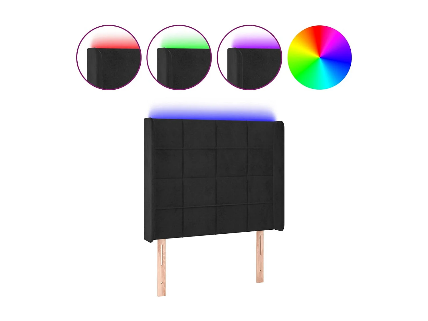 Tête de Lit | Panneau de tête pour lit Moderne à LED Noir 103x16x118/128 cm Velours