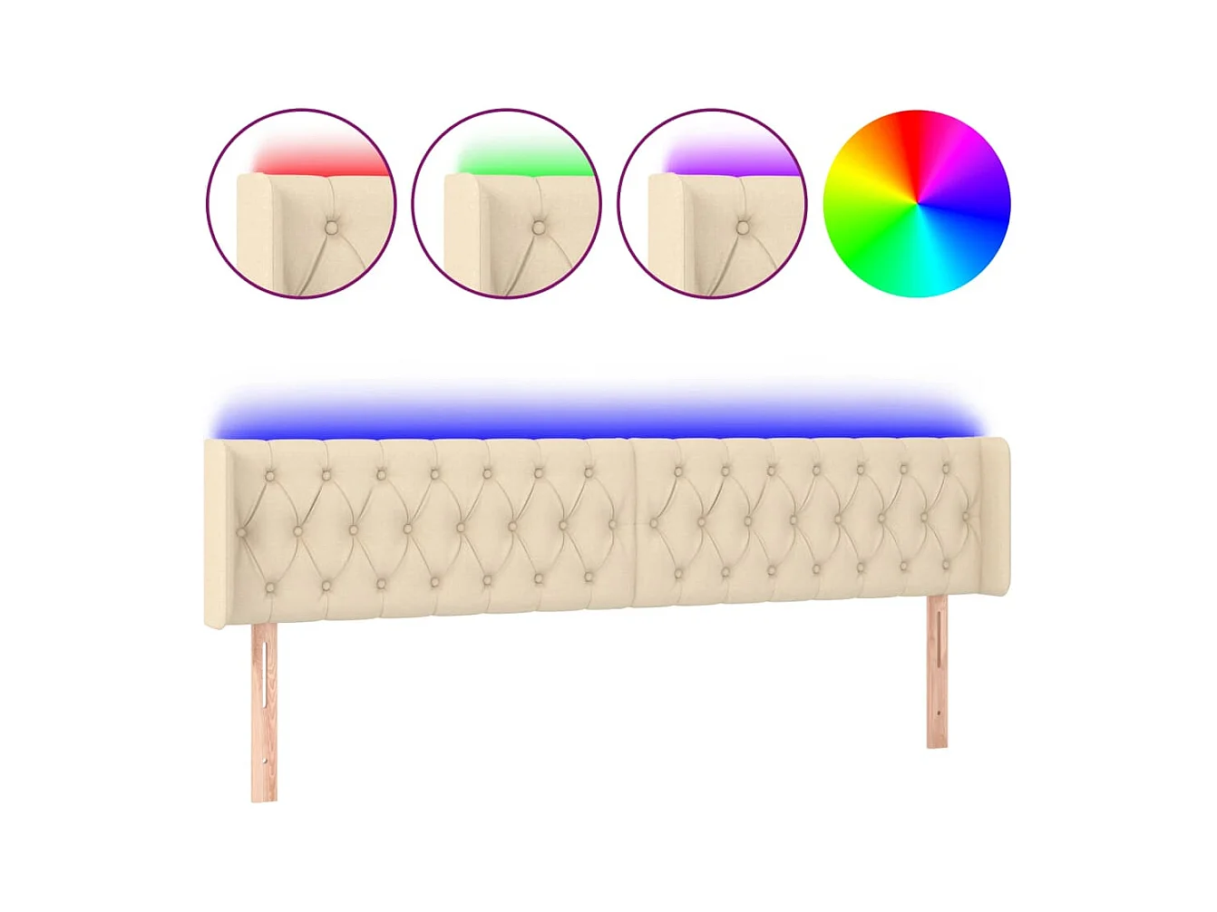 Mueble cabecero | Cabezal de cama | Cabecero con LED de tela crema 183x16x78/88 cm