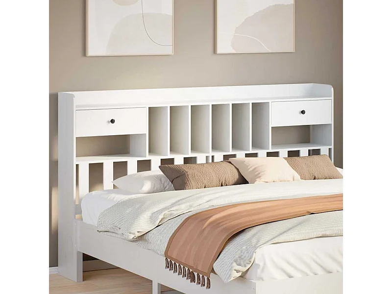 Cabecero de Cama | Cabezal de cama | Mueble de cabecero almacenaje madera maciza pino blanco 180 cm