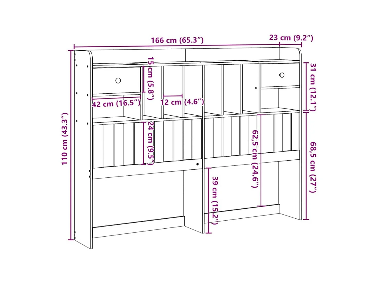 Cabecero de Cama | Cabezal de cama | Mueble de cabecero almacenaje madera maciza pino blanco 180 cm