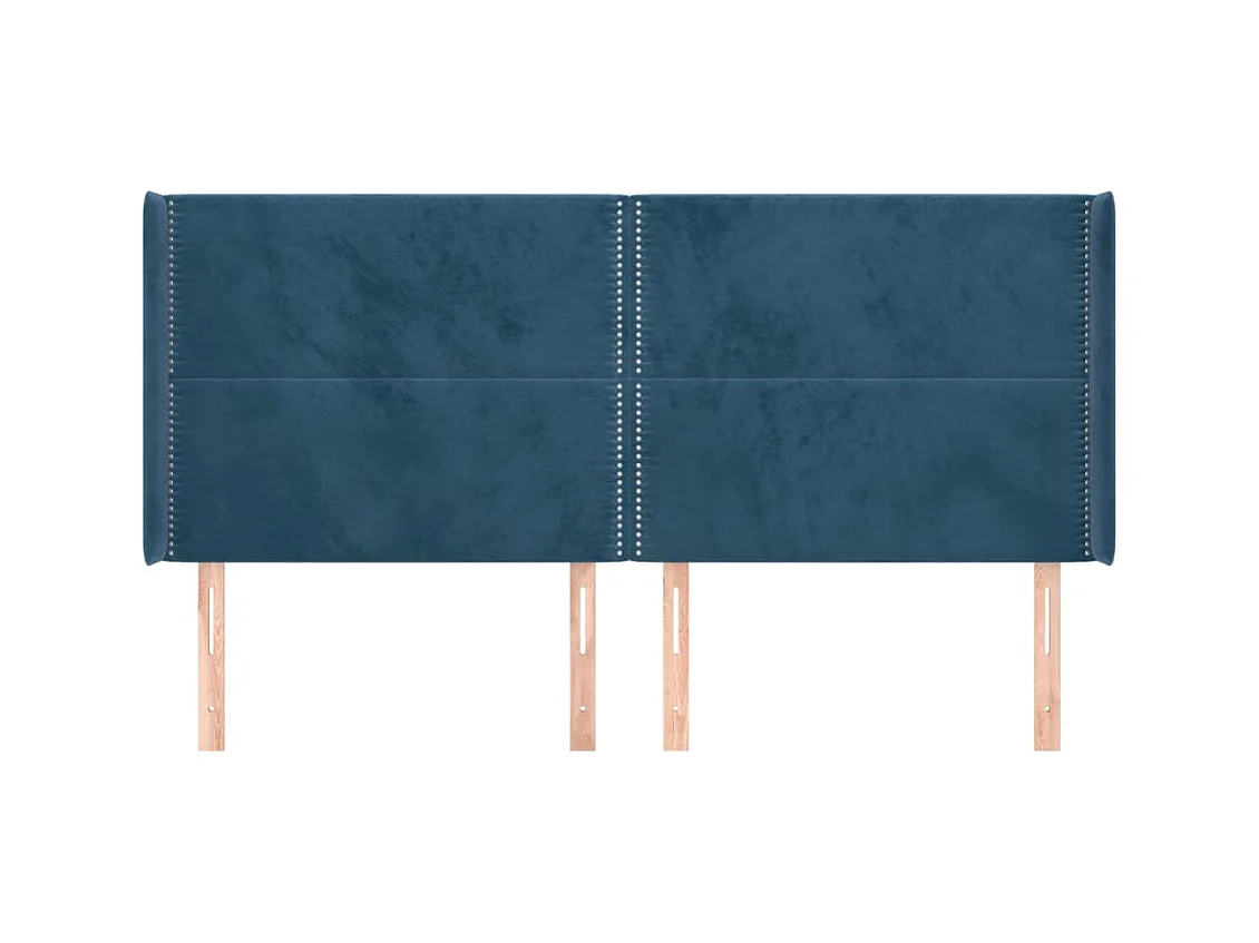 Cabecero | Cabezal de Cama | Mueble cabecero con orejas de terciopelo azul oscuro 183x16x118/128 cm