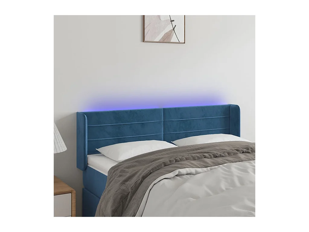 Cabecero | Cabezal de Cama | Mueble cabecero con LED de terciopelo azul oscuro 147x16x78/88 cm