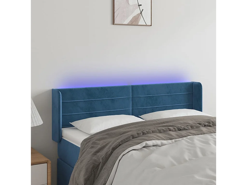 Hoofdbord | Hoofdeinde LED 147x16x78/88 cm fluweel donkerblauw