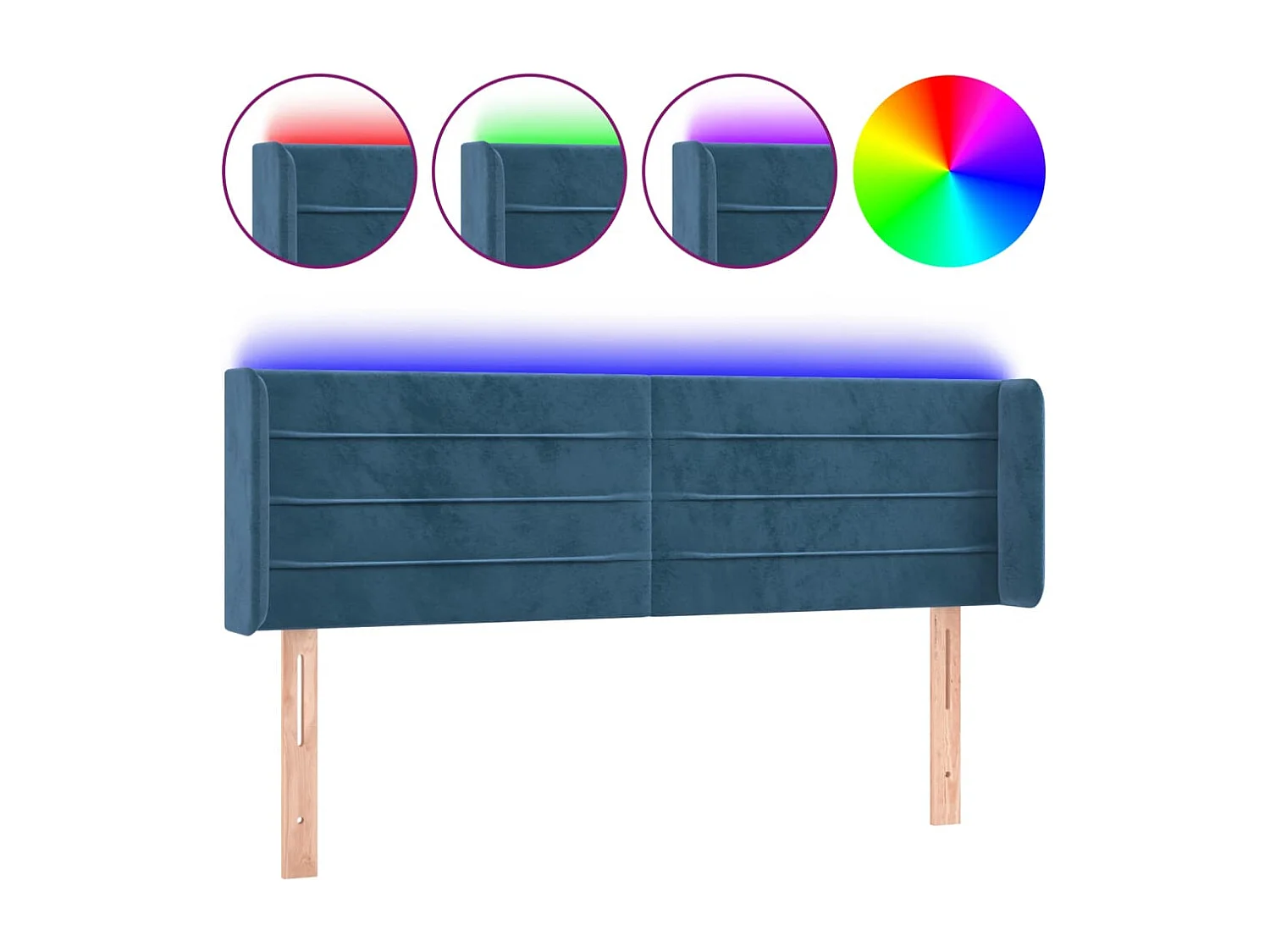 Hoofdbord | Hoofdeinde LED 147x16x78/88 cm fluweel donkerblauw