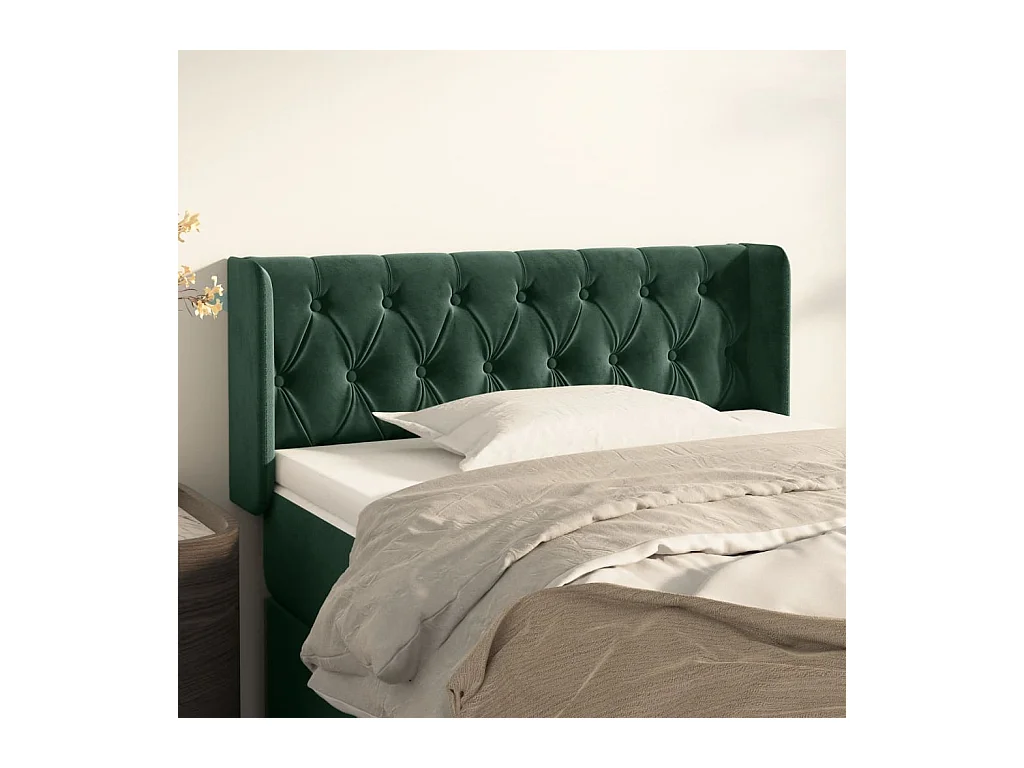 Mueble cabecero | Cabezal de cama | Cabecero de terciopelo verde oscuro 103x16x78/88 cm