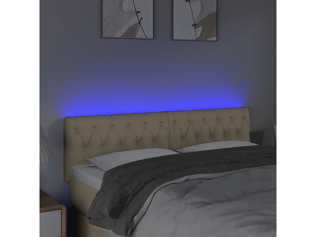 Tête de Lit | Panneau de tête pour lit Moderne à LED Crème 160x7x78/88 cm Tissu