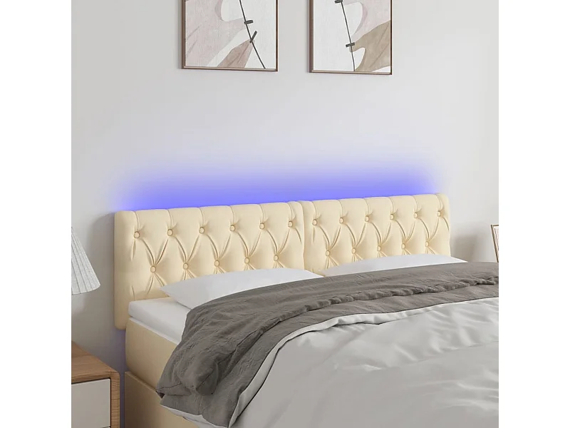 Tête de Lit | Panneau de tête pour lit Moderne à LED Crème 160x7x78/88 cm Tissu