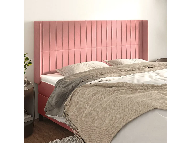 Tête de Lit | Panneau de tête pour lit Moderne avec oreilles Rose 203x16x118/128 cm Velours