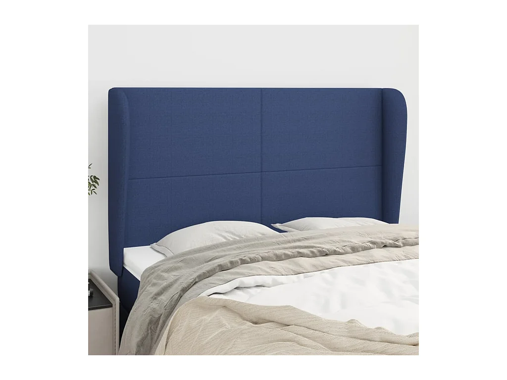 Cabecero | Cabezal de Cama | Mueble cabecero con orejas de tela azul 147x23x118/128 cm