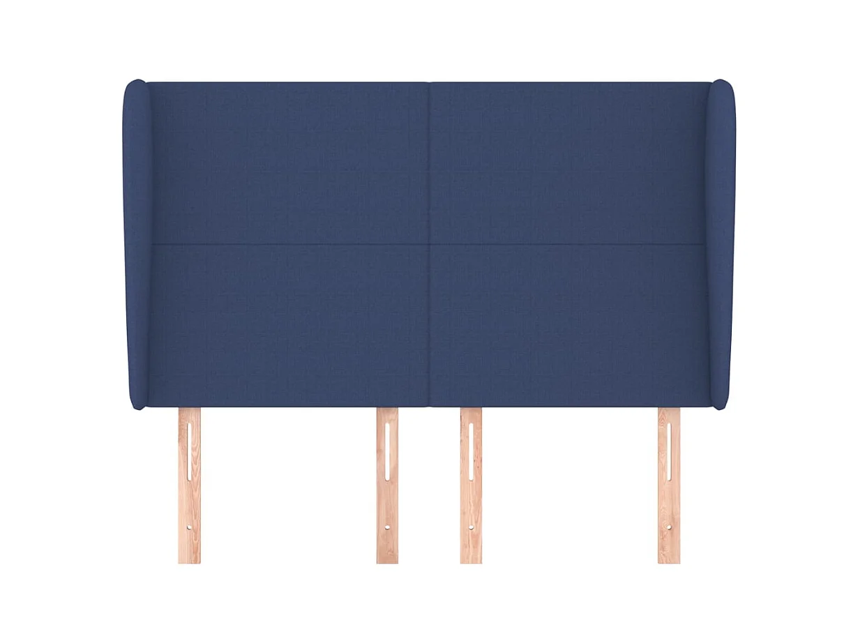 Cabecero | Cabezal de Cama | Mueble cabecero con orejas de tela azul 147x23x118/128 cm