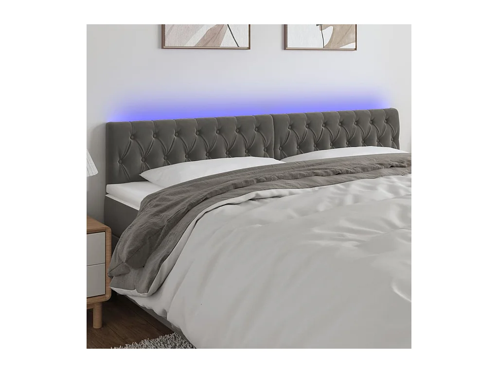Cabecero | Cabezal de Cama | Mueble cabecero con LED de terciopelo gris oscuro 180x7x78/88 cm