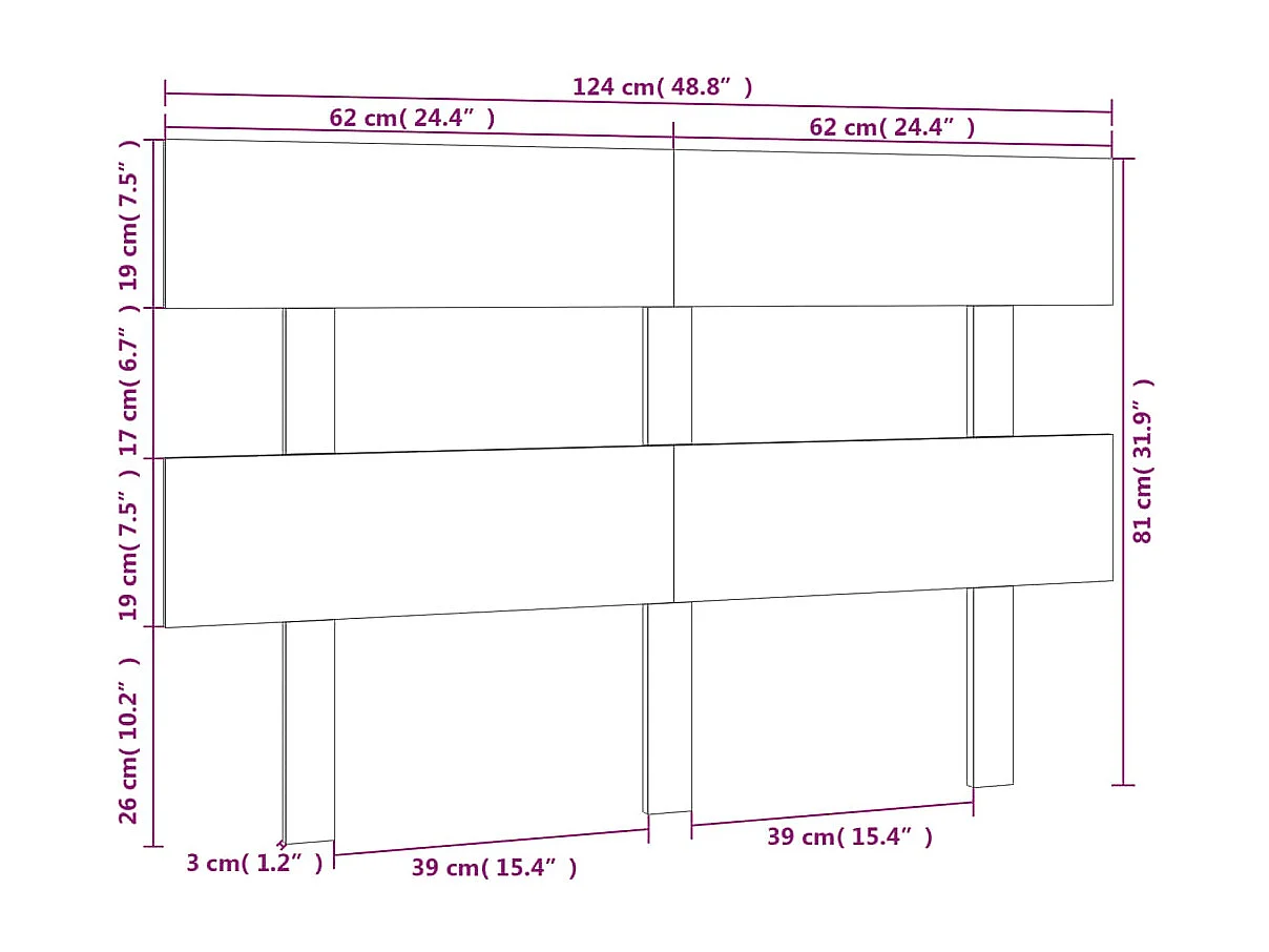 Hoofdbord | Hoofdeinde 124x3x81 cm massief grenenhout wit