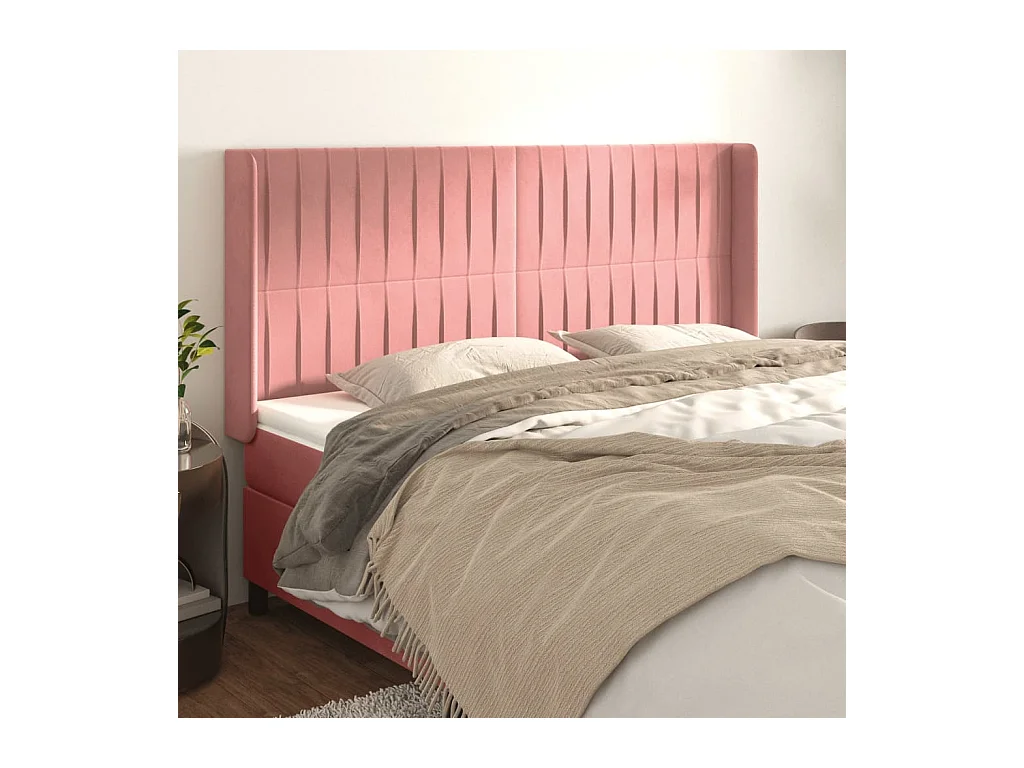 Tête de Lit | Panneau de tête pour lit Moderne avec oreilles Rose 183x16x118/128 cm Velours