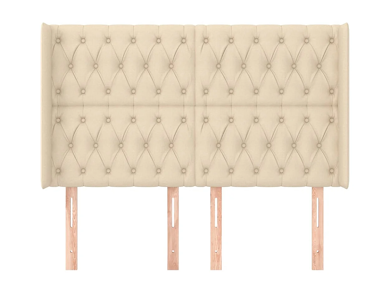 Cabecero | Cabezal de Cama | Mueble cabecero con orejas de tela color crema 163x16x118/128 cm