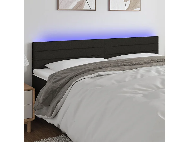 Mueble cabecero | Cabezal de cama | Cabecero con LED de tela negro 180x5x78/88 cm