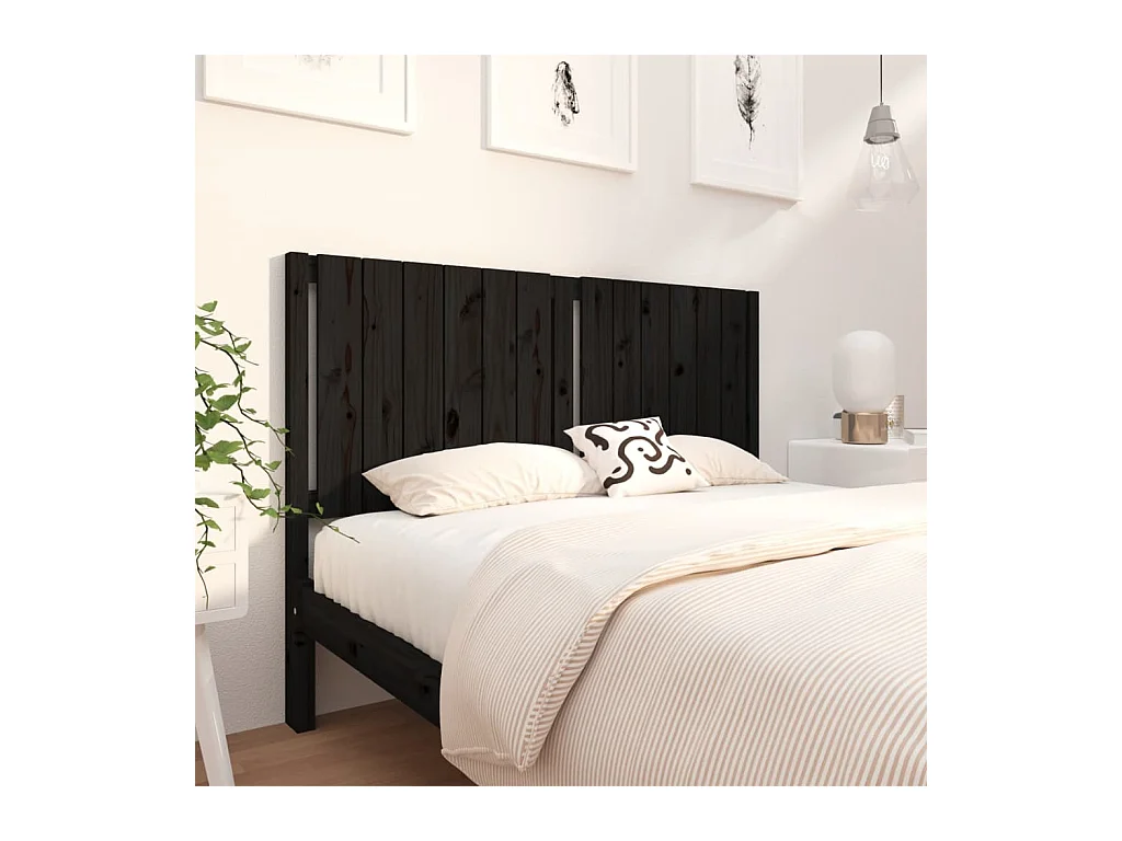 Cabecero de Cama | Cabezal de cama | Mueble de cabecero madera maciza de pino negro 145,5x4x100 cm