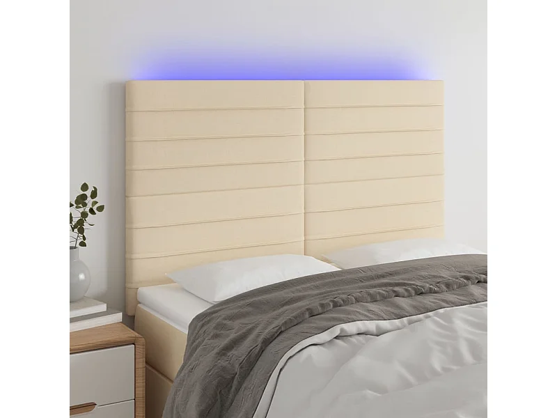 Cabecero | Cabezal de Cama | Mueble cabecero con luces LED tela crema 144x5x118/128 cm