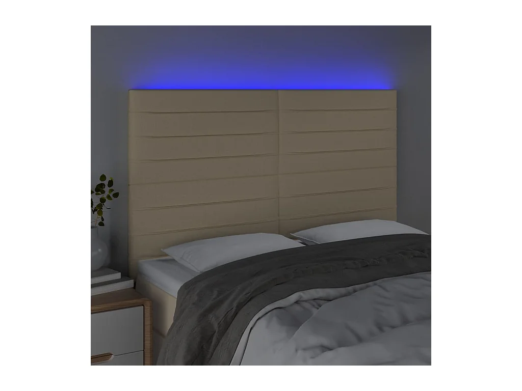 Cabecero | Cabezal de Cama | Mueble cabecero con luces LED tela crema 144x5x118/128 cm