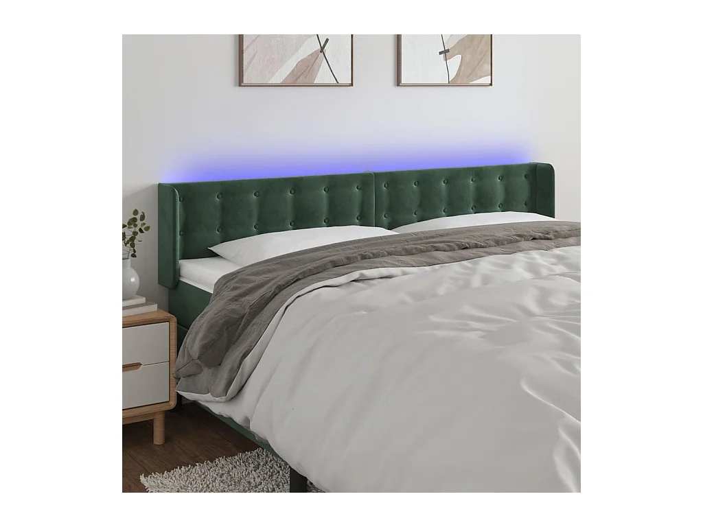 Tête de Lit | Panneau de tête pour lit Moderne à LED Vert foncé 163x16x78/88 cm Velours