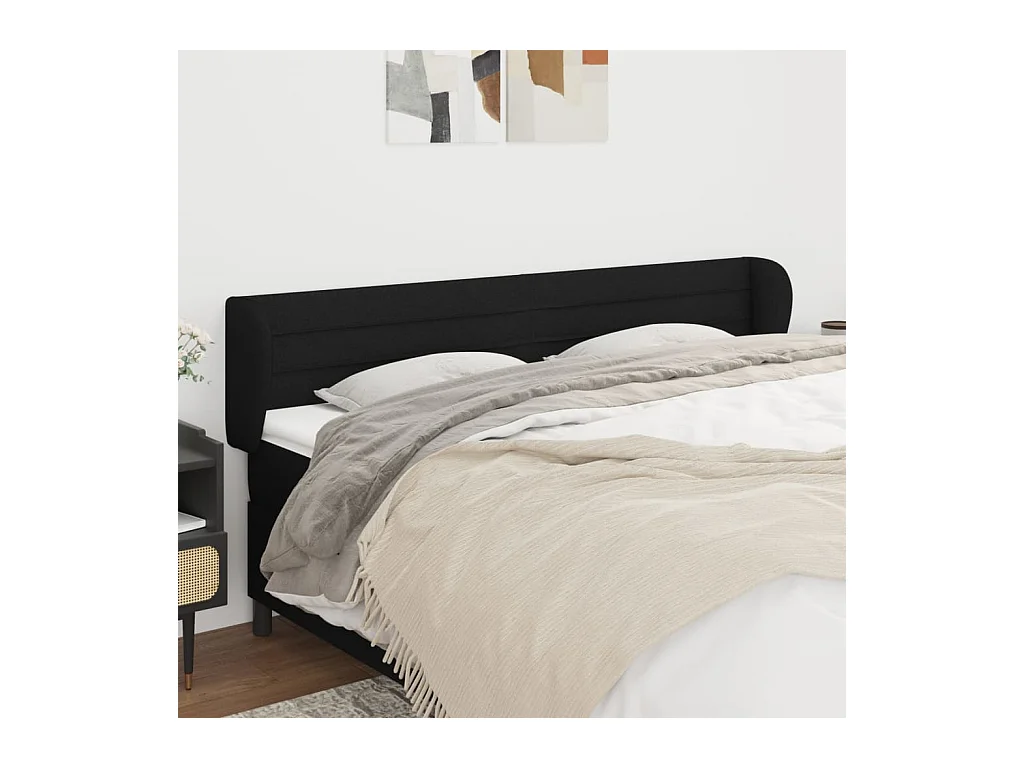 Tête de Lit | Panneau de tête pour lit Moderne avec oreilles Noir 183x23x78/88 cm Tissu