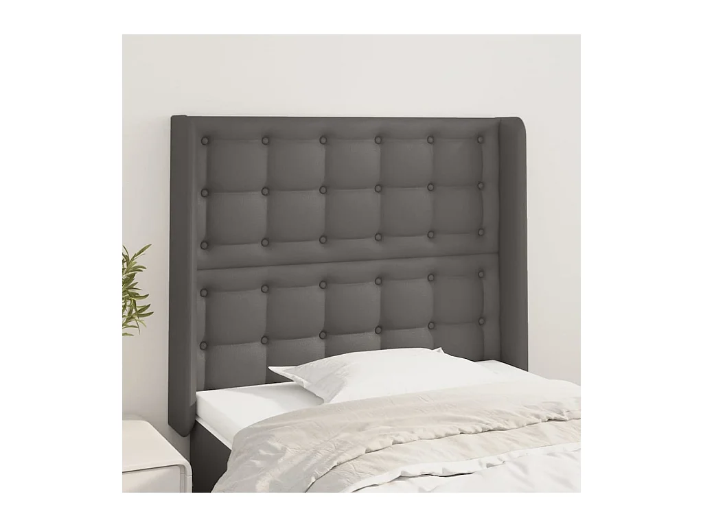 Cabecero | Cabezal de Cama | Mueble cabecero con orejas cuero sintético gris 83x16x118/128cm