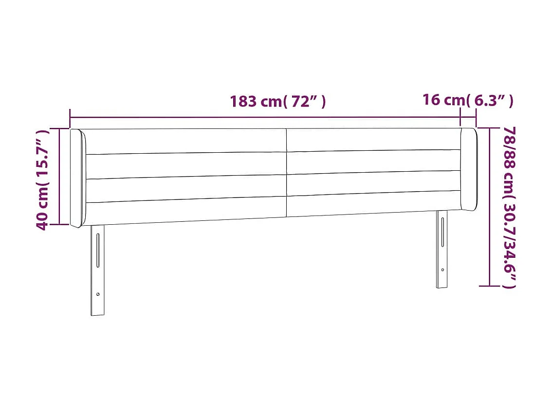 Tête de Lit | Panneau de tête pour lit Moderne avec oreilles Gris foncé 183x16x78/88 cm Tissu