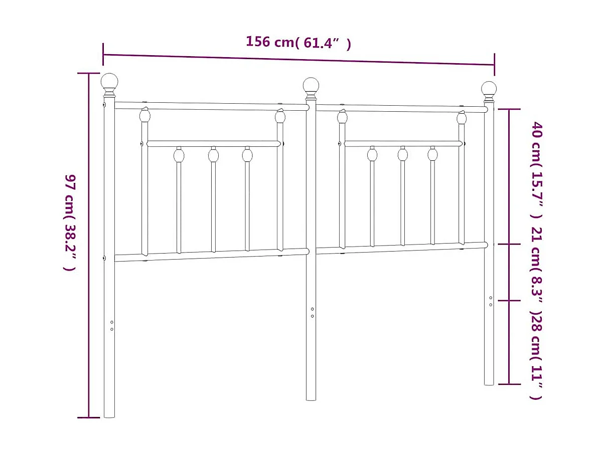 Mueble cabecero | Cabezal de cama | Cabecero de metal negro 150 cm