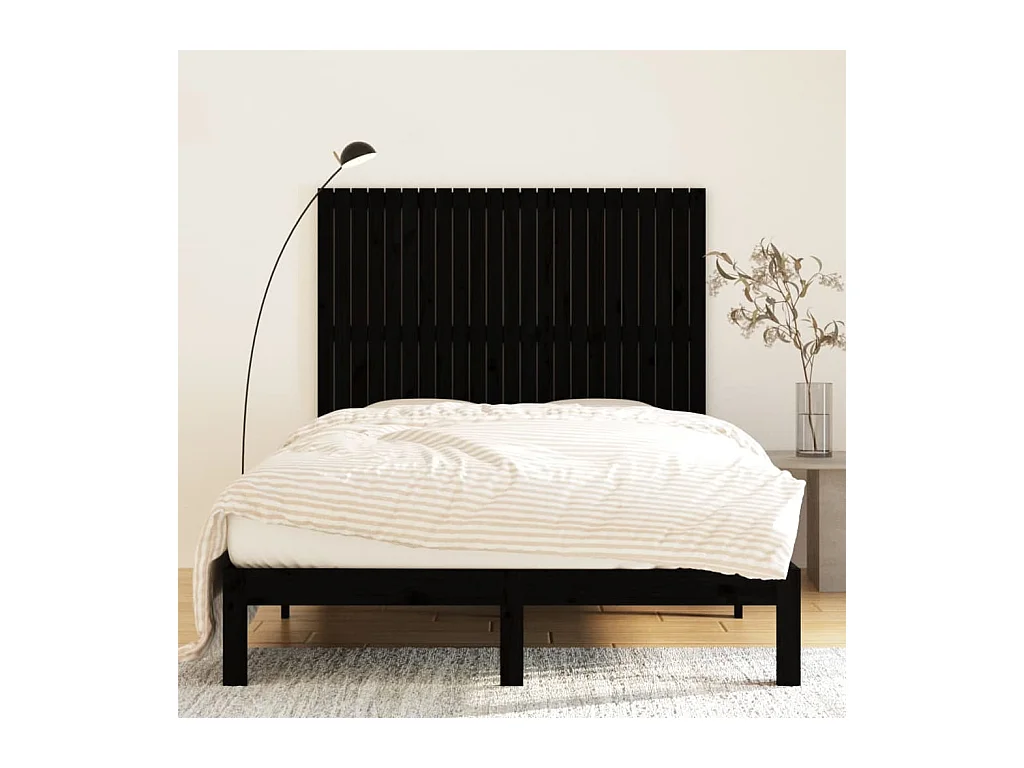 Cabecero de Cama | Cabezal de cama | Mueble de cabecero pared madera maciza pino negro 146,5x3x110 cm