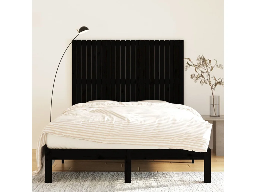 Cabecero de Cama | Cabezal de cama | Mueble de cabecero pared madera maciza pino negro 146,5x3x110 cm