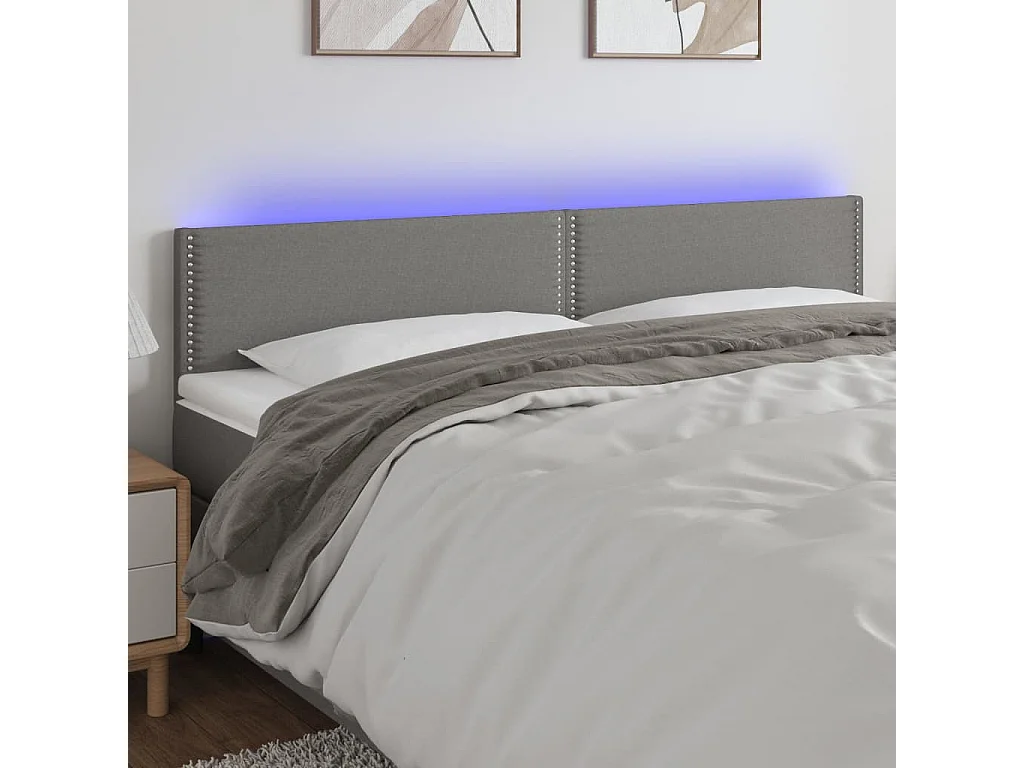 Tête de Lit | Panneau de tête pour lit Moderne à LED Gris foncé 200x5x78/88 cm Tissu