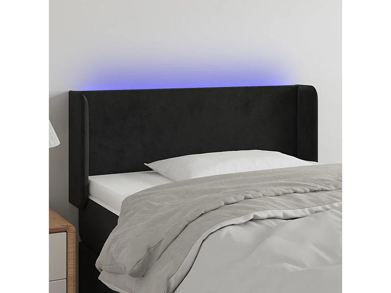 Tête de Lit | Panneau de tête pour lit Moderne à LED Noir 93x16x78/88 cm Velours