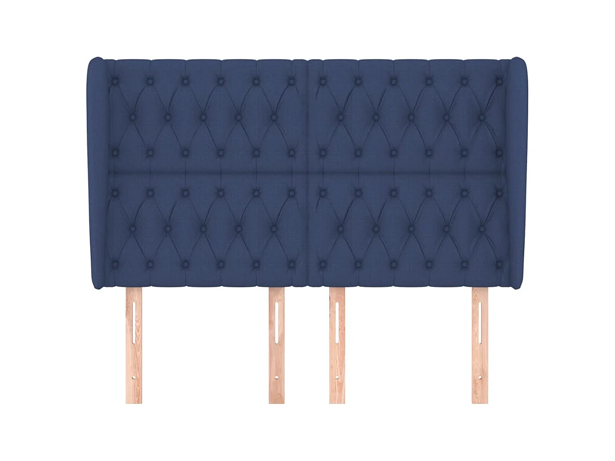 Cabecero | Cabezal de Cama | Mueble cabecero con orejas de tela azul 147x23x118/128 cm