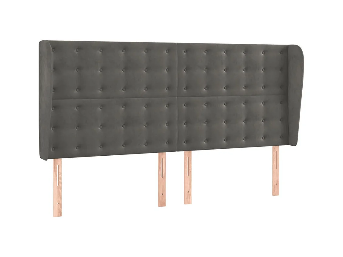 Cabecero | Cabezal de Cama | Mueble cabecero con orejas de terciopelo gris oscuro 203x23x118/128 cm