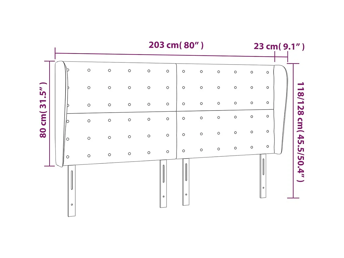 Cabecero | Cabezal de Cama | Mueble cabecero con orejas de terciopelo gris oscuro 203x23x118/128 cm