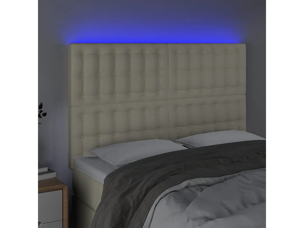 Cabecero | Cabezal de Cama | Mueble cabecero con luces LED cuero sintético crema 144x5x118/128 cm