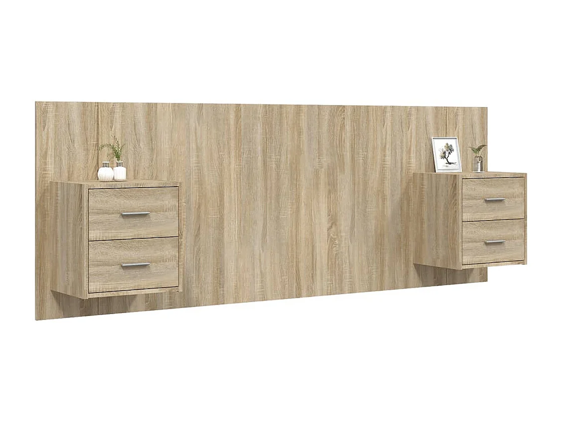 Hoofdbord | Hoofdeinde met kastjes bewerkt hout sonoma eikenkleurig