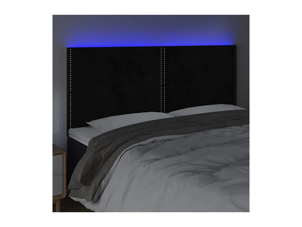 Cabecero | Cabezal de Cama | Mueble cabecero con luces LED terciopelo negro 200x5x118/128 cm