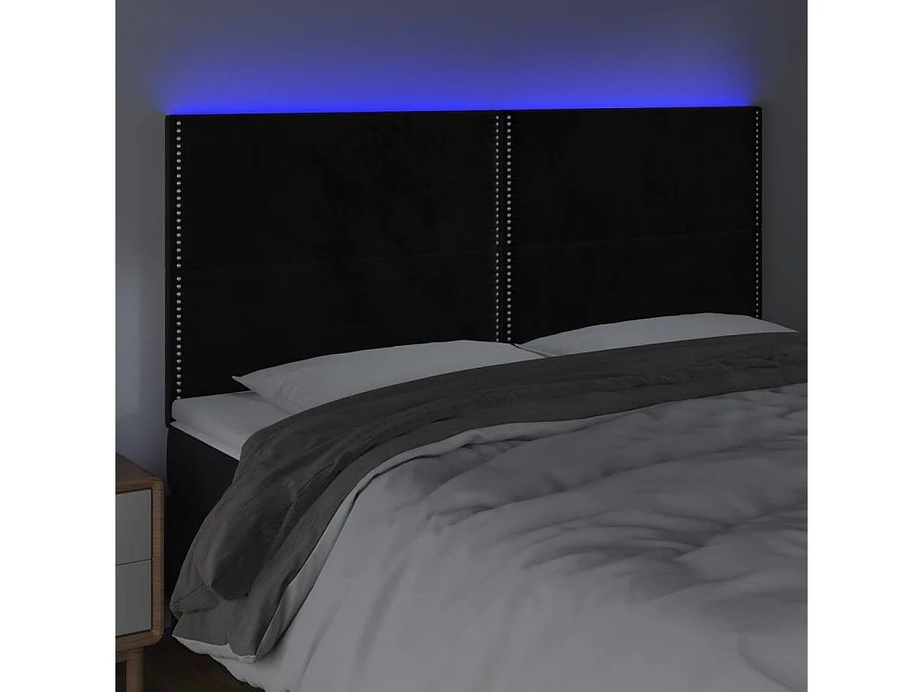 Cabecero | Cabezal de Cama | Mueble cabecero con luces LED terciopelo negro 200x5x118/128 cm