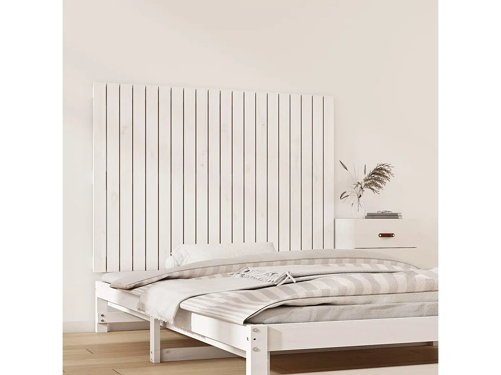 Cabecero de Cama | Cabezal de cama | Mueble de cabecero pared madera maciza pino blanco 127,5x3x90 cm