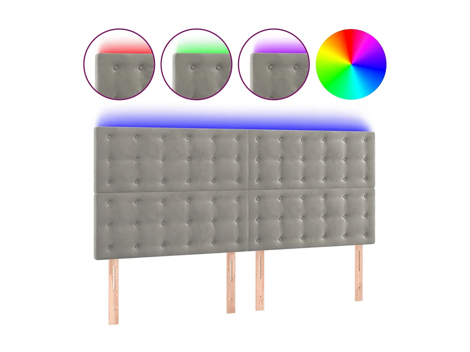 Cabecero | Cabezal de Cama | Mueble cabecero con luces LED terciopelo gris claro 200x5x118/128 cm