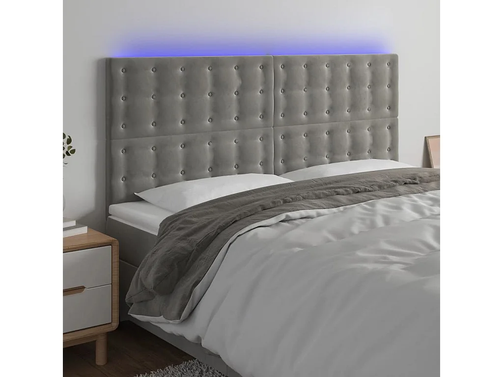 Hoofdbord | Hoofdeinde LED 200x5x118/128 cm fluweel lichtgrijs